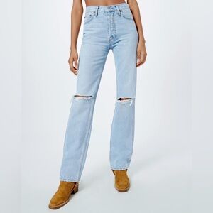 RE/DONE High Rise Loose Jeans in Bleach Destroy, Size 25